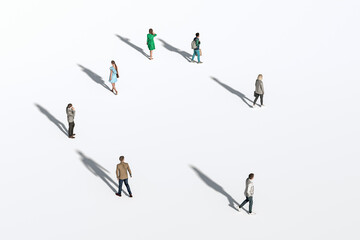 Social Distancing Crowd Of People, Illustration. Unrecognisable, Isolated Against White. Created In 3d Software. 3d Rendering.