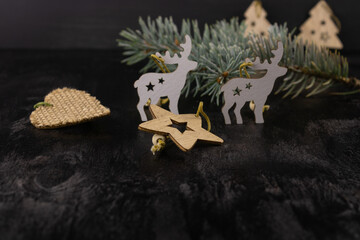 Christmas reindeer hearts and fir branches