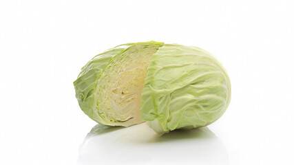 Sliced half part of fresh green cabbage isolated on white background
