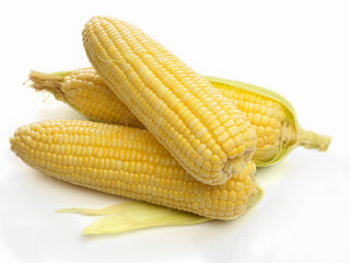 Fresh ear of corns isolated on white background