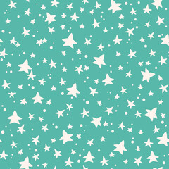 Christmas or New Year seamless pattern or digital paper - white stars on blue background, abstract random holiday endless background for wrapping, textile, scrapbook - vector