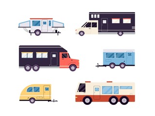 Camping trailers for travel, tourism and adventure in summer vacation.