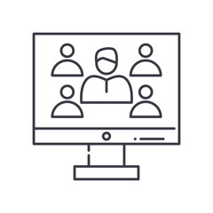 Online group conference icon, linear isolated illustration, thin line vector, web design sign, outline concept symbol with editable stroke on white background.
