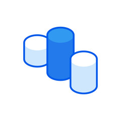 Round infographic columns isometric icon. Statistic white and blue columns
