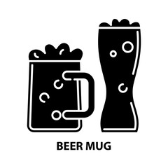 beer mug icon, black vector sign with editable strokes, concept illustration