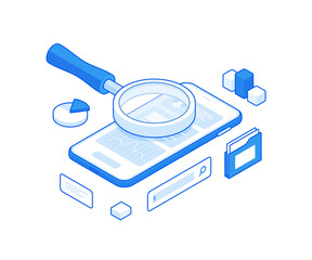 Cartoon smartphone and magnifier for business concept design