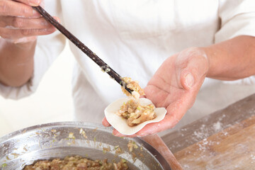 Close-up shot of Chinese handmade dumplings