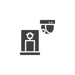 Museum security system vector icon. filled flat sign for mobile concept and web design. Glass showcase display and security camera glyph icon. Symbol, logo illustration. Vector graphics