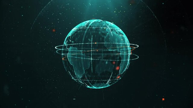 4k Green Earth With Connection Lines (Close Up)