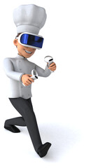 Fun 3D Illustration of a chef with a VR Helmet