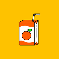 Orange juice with paper box packaging vector illustration isolated on orange background. Linear color style of orange juice icon