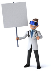 Fun 3D Illustration of a doctor with a VR Helmet