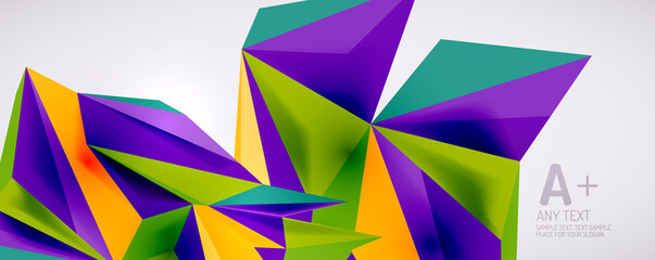 Vector triangle geometric backgrounds. Low poly 3d shape on light backdrop. Vector illustration for covers, banners, flyers and posters and other designs