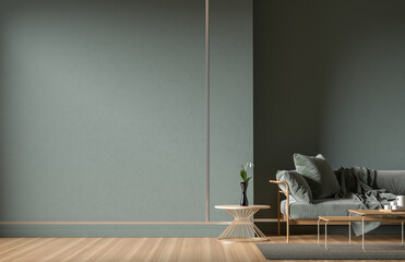 Empty wall mock up in Scandinavian style interior. Minimalist interior design. 3D illustration.
