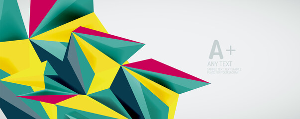 Vector triangle geometric backgrounds. Low poly 3d shape on light backdrop. Vector illustration for covers, banners, flyers and posters and other designs