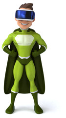 Fototapeta na wymiar Fun 3D Illustration of a superhero with a VR Helmet