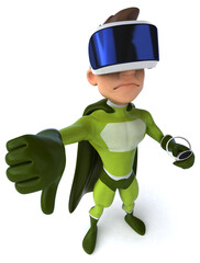 Fun 3D Illustration of a superhero with a VR Helmet