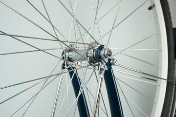 Fototapeta premium close-up of a Bicycle wheel, repair concept, Bicycle travel