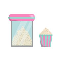 Popcorn in a nice bucket. A box of popcorn. Popcorn machine.Isolated on a white background.