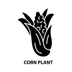 corn plant icon, black vector sign with editable strokes, concept illustration