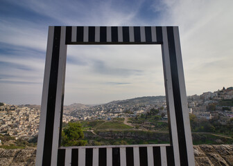 Fototapeta premium jerusalem, israel. 04-12-2020. top view from the direction of the Jewish Quarter on the east of the city, on the Silwan neighborhoods, Ma'aleh HaZeitim, Abu Tor, and Mount of Olives