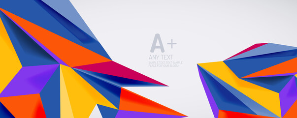 Vector triangle geometric backgrounds. Low poly 3d shape on light backdrop. Vector illustration for covers, banners, flyers and posters and other designs