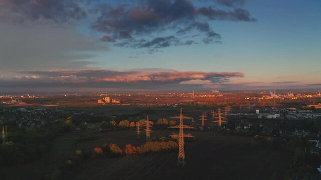 Big Powerlines with beautiful sunset sky