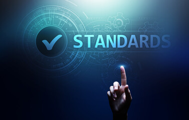 Standard. Quality control. ISO certification, assurance and guarantee. Internet business technology concept.