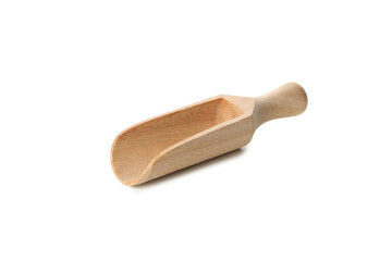 Empty wooden scoop isolated on white background