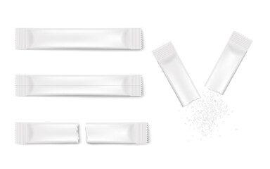 White stick pack mockup template set - realistic blank sugar packets - obrazy, fototapety, plakaty