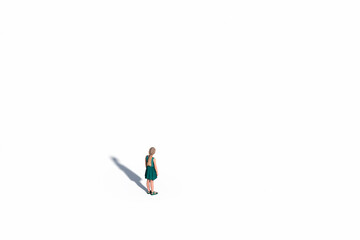 Young Girl, Standing, Contemplating, Isolated Against White, Illustration, Template, Mock Up, Blank. Unrecognisable, Created In 3d Software. 3d Rendering.