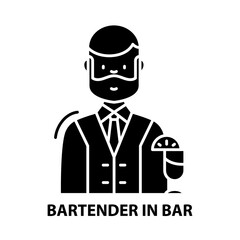 bartender in bar icon, black vector sign with editable strokes, concept illustration