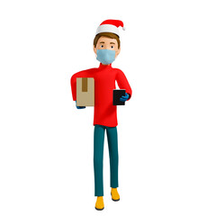 3D rendering. A man in uniform from a delivery service with a box in his hands.