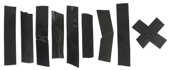 Black adhesive tapes isolated on white background