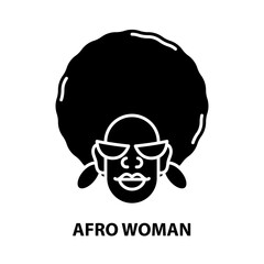 afro woman icon, black vector sign with editable strokes, concept illustration