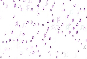 Light Purple vector background with music symbols.