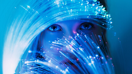 Fantasy portrait. Inner world. Fairytale mystery. Magic miracle. Curious female face with...