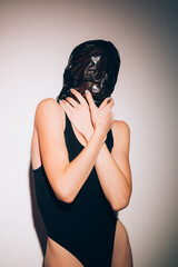 Female protection. Domestic violence. Social isolation. Freedom equality. Art portrait of insecure...