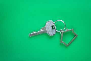 Home key with home key ring on green background