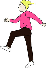 スキップする白人女性