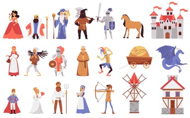 Medieval people - isolated set of cartoon fairytale characters