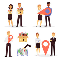 Set of office workers moving to another location vector illustration isolated.