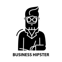 business hipster icon, black vector sign with editable strokes, concept illustration