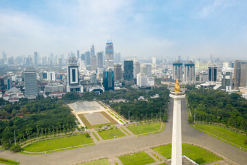 Beautiful National Monument with Jakarta cityscape