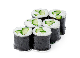 Maki sushi roll with cucumber isolated on white