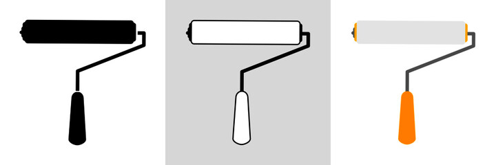 paint roller icon set. Line, glyph and filled outline colorful version  paint roller icon outline and filled vector sign. Symbol, logo illustration. Different style icons set