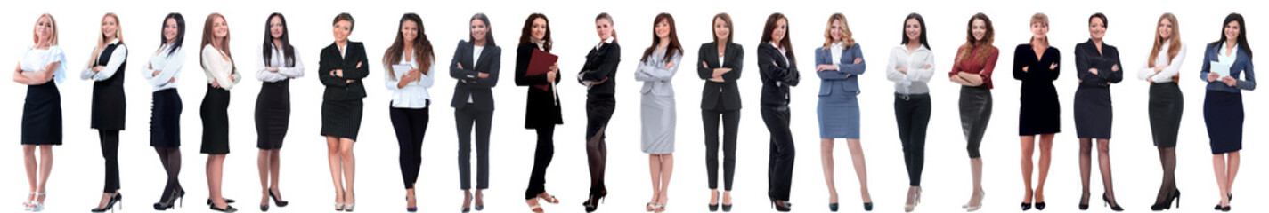 group of successful young businesswoman standing in a row