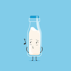a bottle of white milk character whistling isolated on cyan background. a bottle of white milk character emoticon illustration