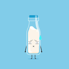 a bottle of white milk character speechless isolated on cyan background. a bottle of white milk character emoticon illustration