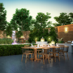 Fototapeta na wymiar Garden Restaurant by Evening (focus) - 3d visualization